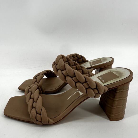 Dolce Vita Paily Braided Sandals Double Strap Chunky High Heels Cafe Stella 8 - Picture 4 of 6